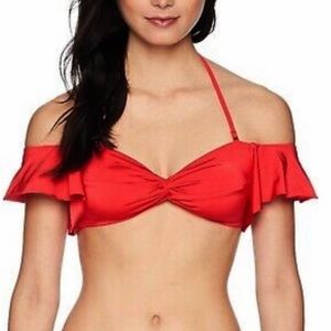 Trina Turk Standard Twist Bandeau Ruffle Sleeve Bikini Top Sz 6